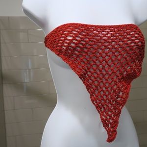 Red Knitted Crochet Tie Top/Headband